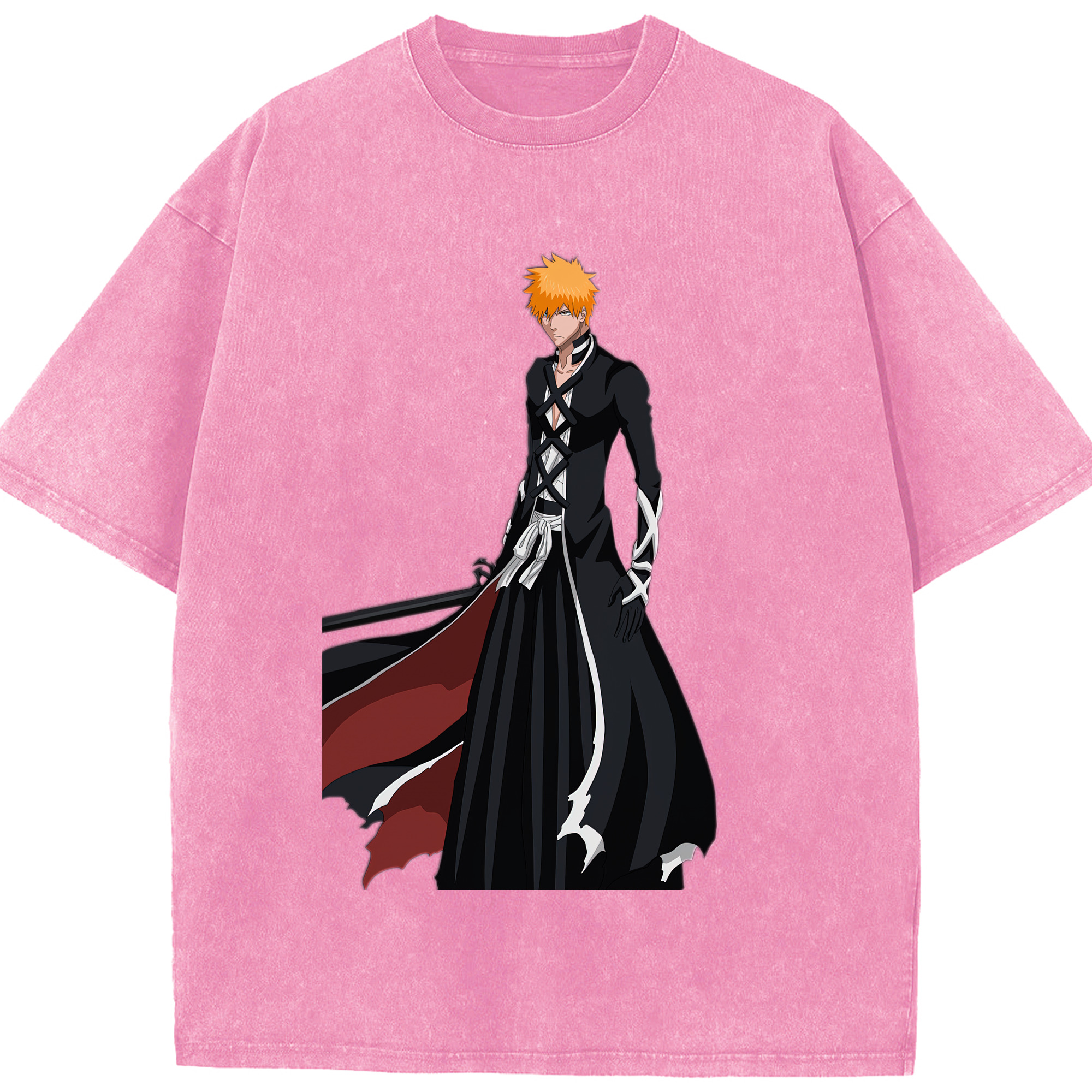 （画像用） ブリーチ 黒崎一護（くろさき いちご）BLEACH Kurosaki Ichigo 綿100% ヴィンテージ風 半袖Tシャツ（フロントプリント）